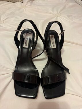 Steve Madden Black Patent Square-Toe Slingback Heels